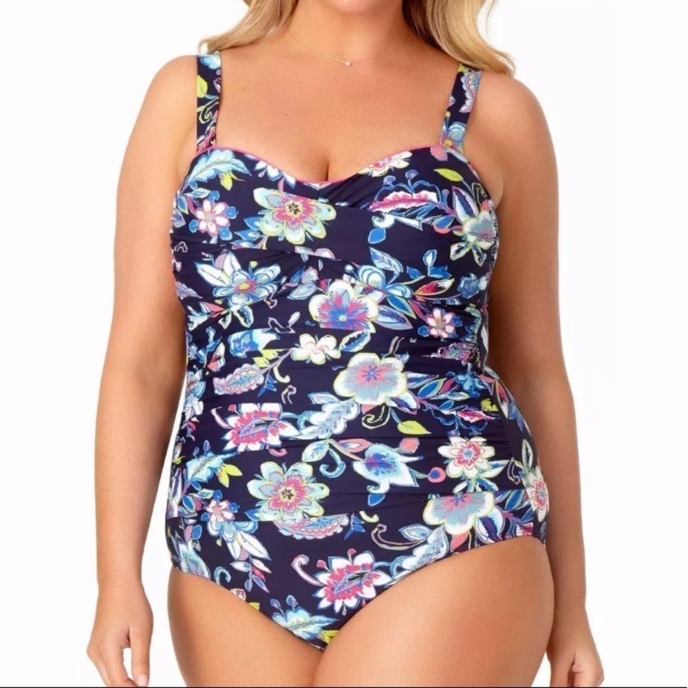 ANNE Cole Paisley Twist Front One Piece Swimsuit